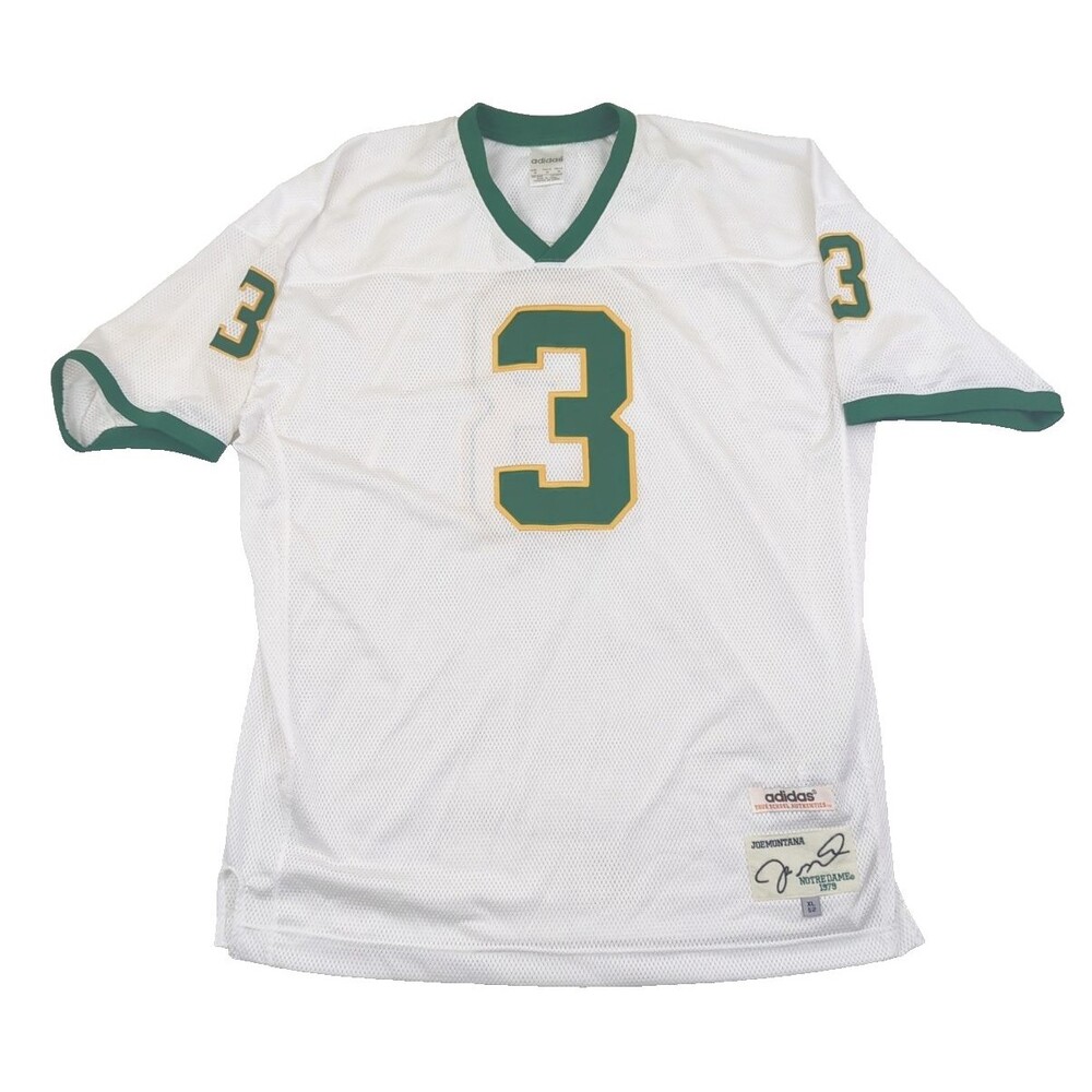 Notre Dame Throwback Jersey 1979 Joe Montana #3 XL 52 Tall White Green Gold